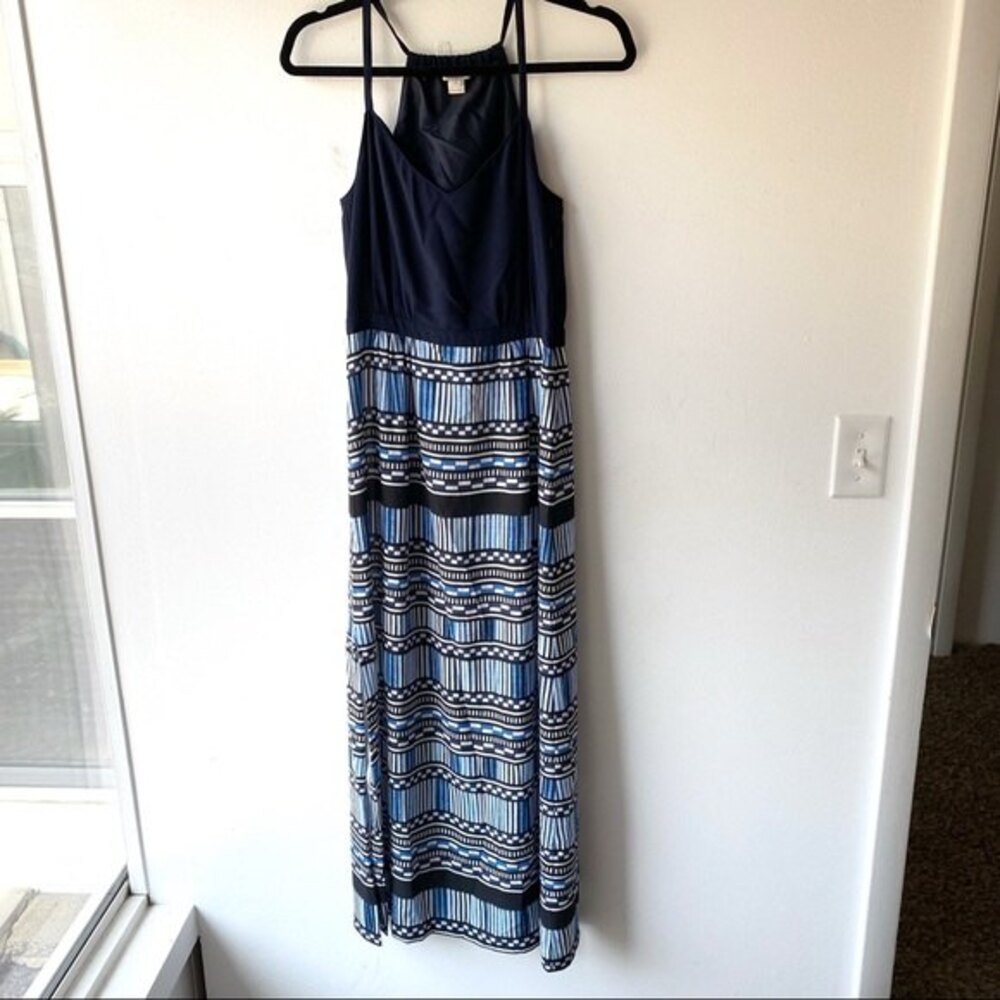 J. Crew Factory Blue Printed Chiffon Maxi Dress size 2